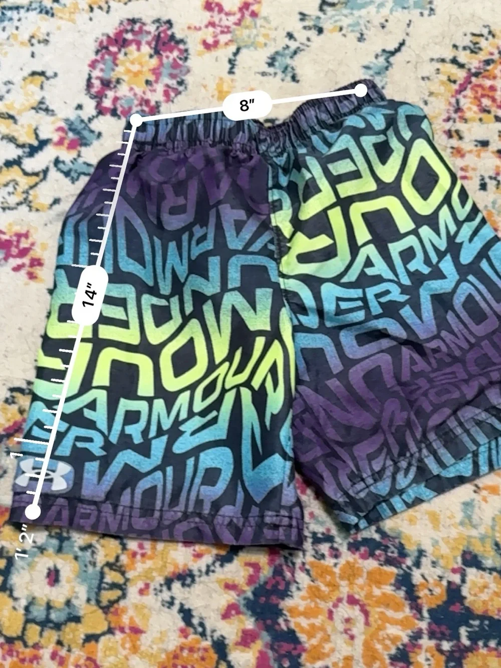 Under Armour Boys Swim Trunks Logo Print Mesh Lined Purple Blue Size 6/7